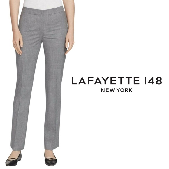 Lafayette 148 New York Barrow Stretch-Wool Pants Nickel - Size 10 - Picture 1 of 13